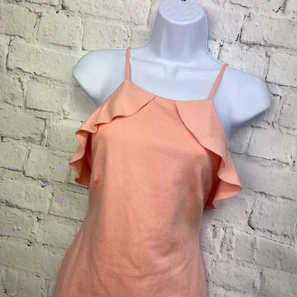 ZARA Peach apricot ruffle trim dress size L - Picture 4 of 4